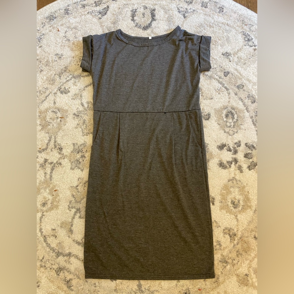 Grey Cotton Women’s Size Large Short Sleeve Dress with Pockets